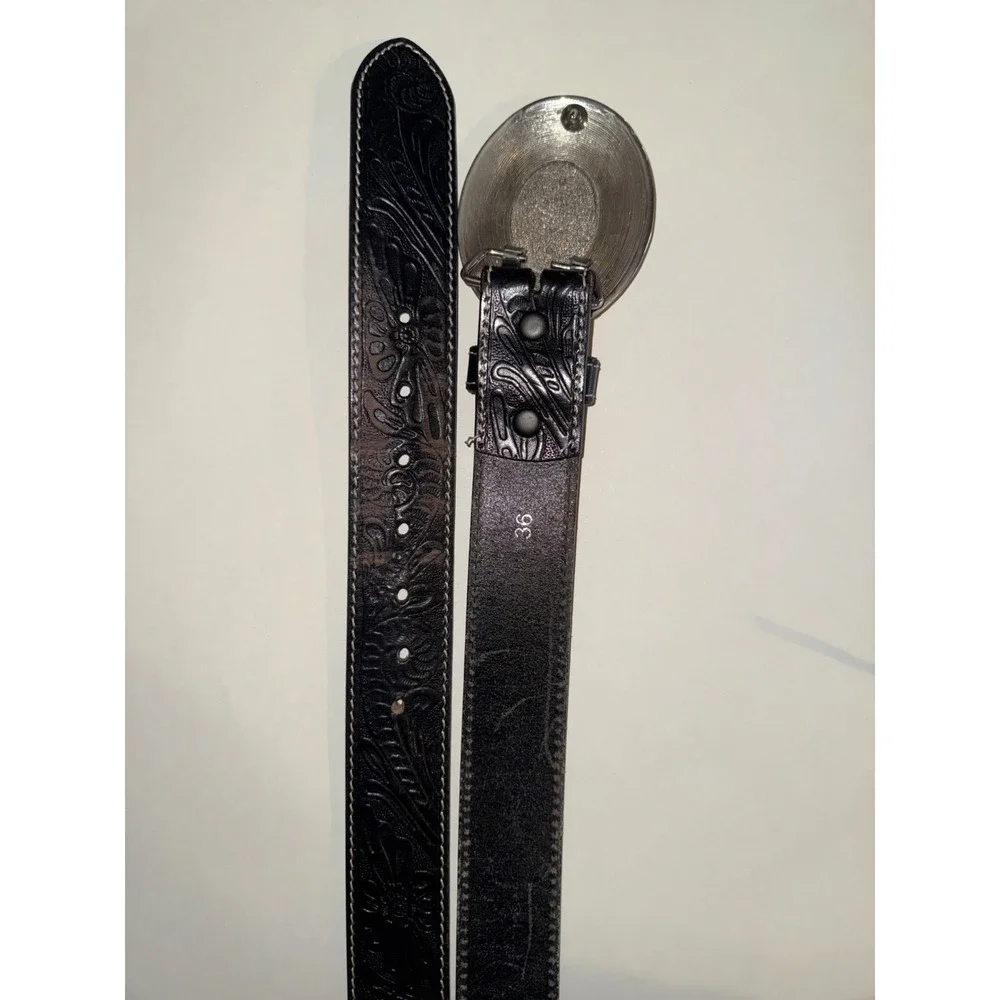 Belts BS118 SZ36 Genuine Full Grain Western Floral Engraved Tooled Leather Belt